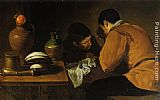 Diego Rodriguez De Silva Velazquez Wall Art - Two Young Men at a Table